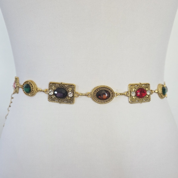 Gold chain belt with colorful gemstones - Picture 4 of 9